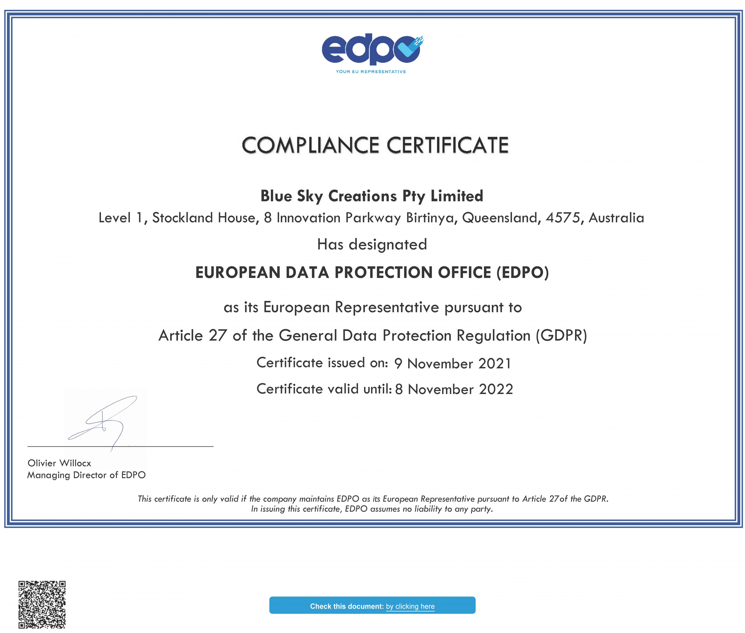 EDPO Compliance Certificate EU
